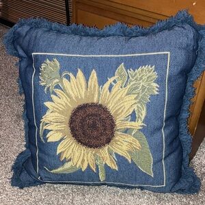 Newport Blue Sunflower Accent Pillow 15”